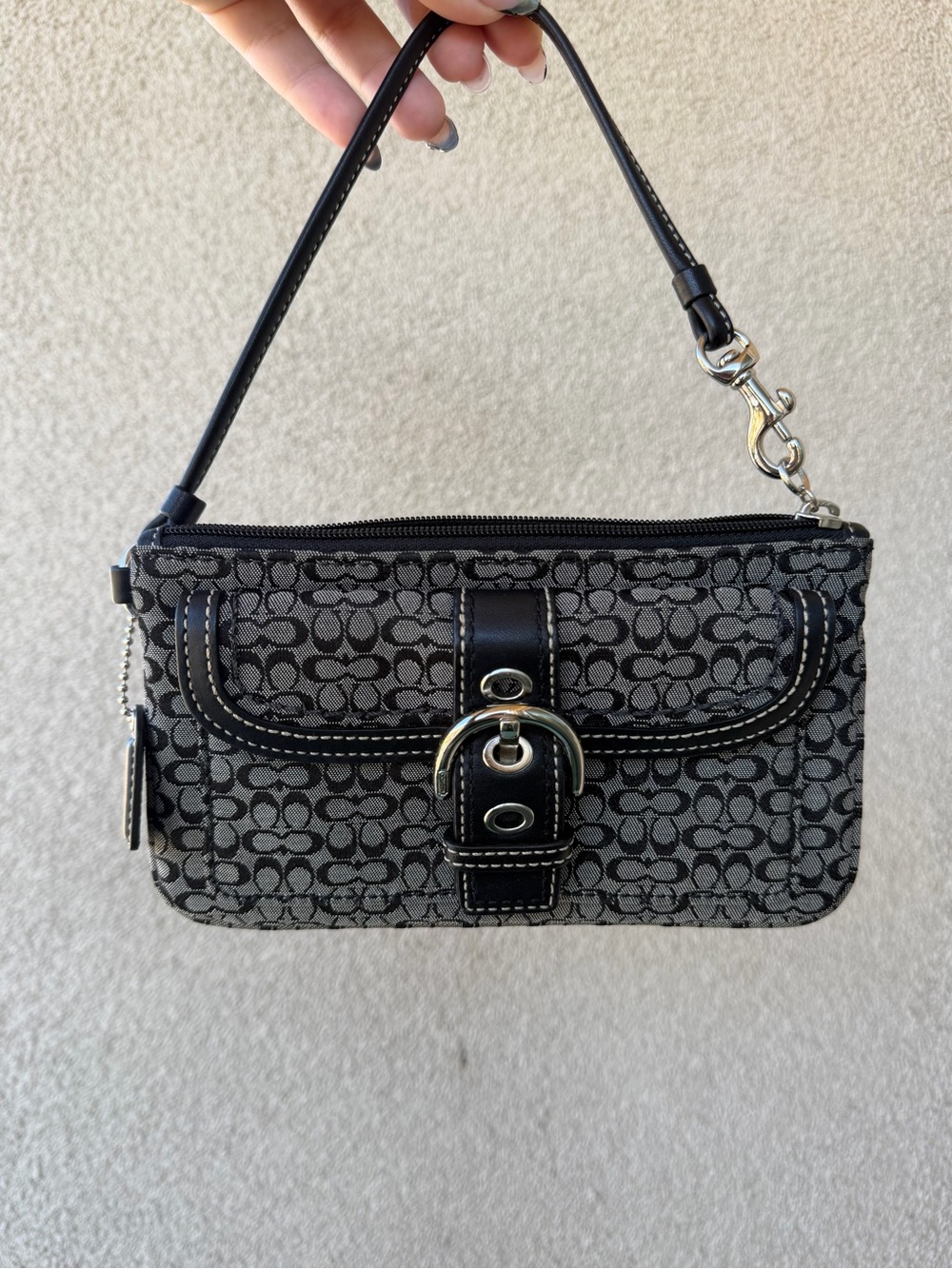 Coach Signature Pattern Wristlet/crossbody purse with Buckle Detail